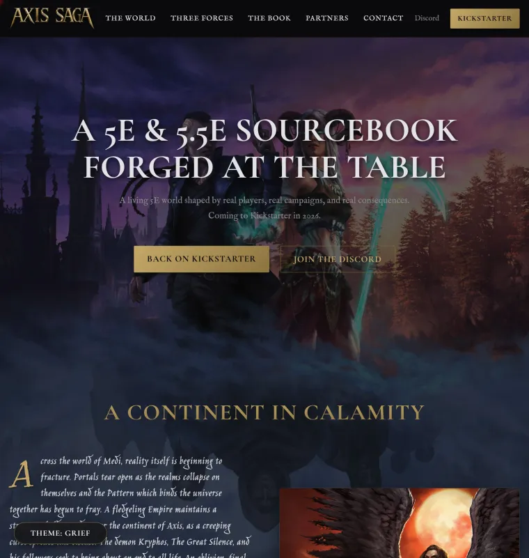 Axis Saga Kickstarter website preview