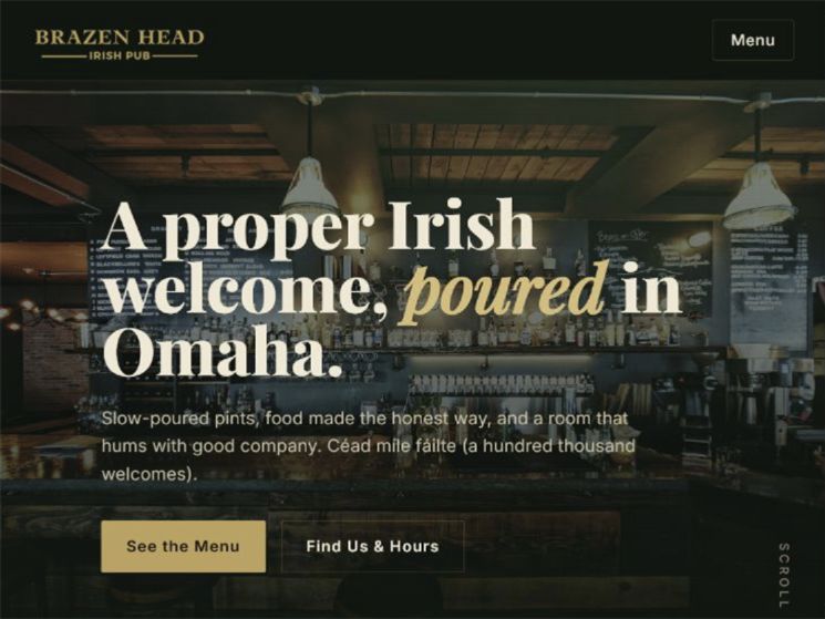 Brazen Head Irish Pub website preview